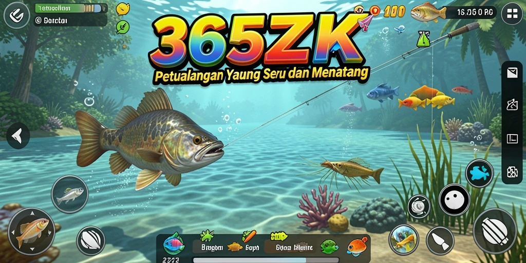 Screenshot 365ZK yang menampilkan gameplay seru memancing.
