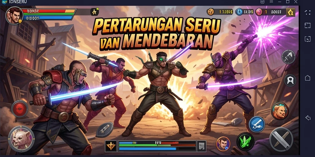 Screenshot gameplay IDNSERU menunjukkan aksi pertarungan yang intens dan mendebarkan.