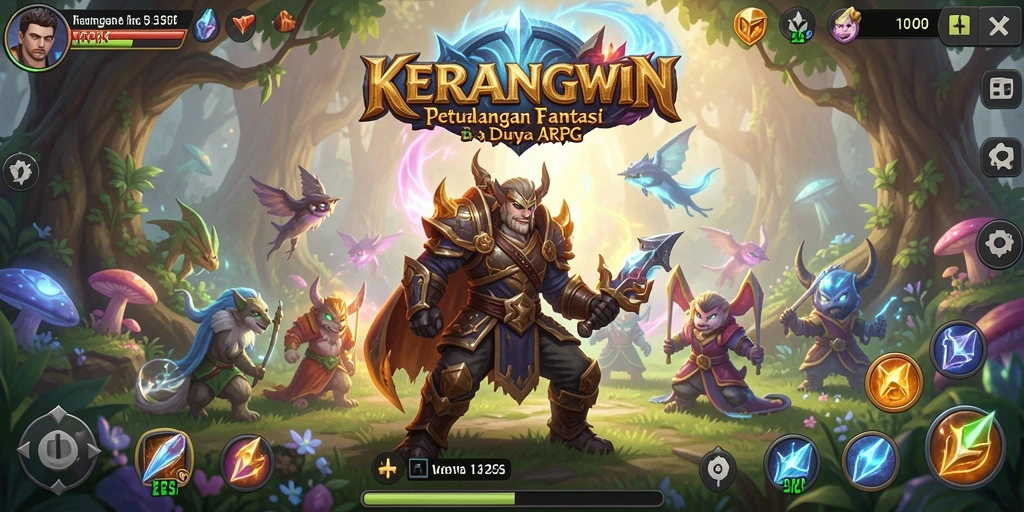 Tangkapan layar gameplay <strong>KERANGWIN</strong> menampilkan pertarungan epik di dunia fantasi.