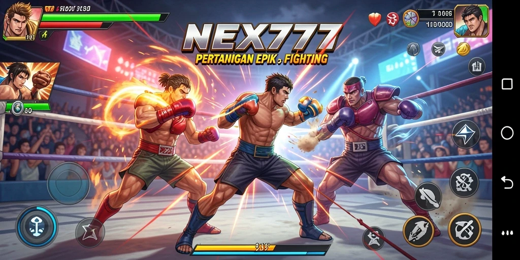 Tampilan spektakuler dari gameplay pertarungan NEX777 yang mendebarkan.