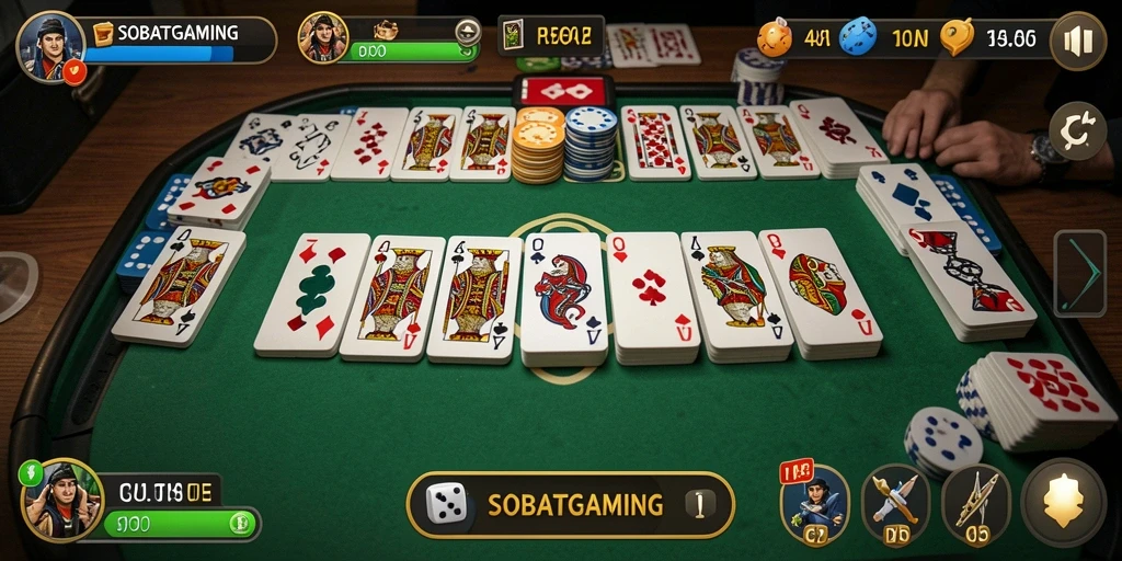 Tampilan utama gameplay <strong>SOBATGAMING</strong> dengan aksi seru para pemain Domino.